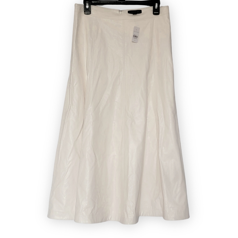 Ann Taylor NWT Off-White Vegan Leather Midi Skirt Size 6